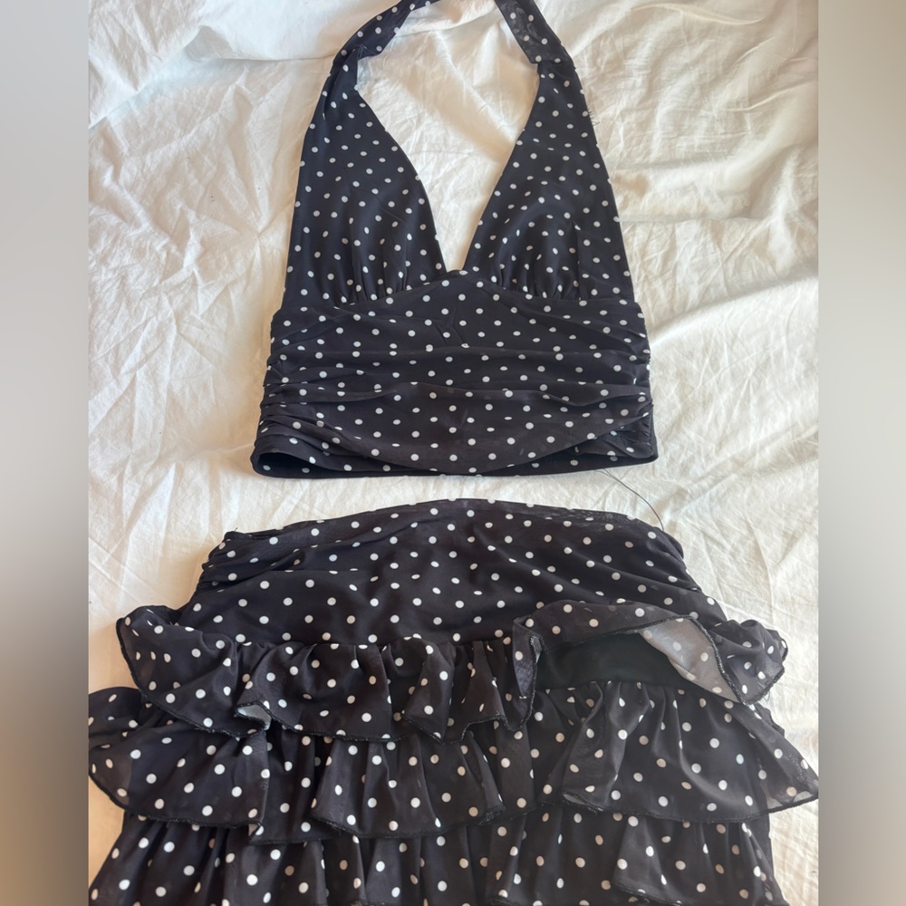 Black Polka Dot Two-Piece Outfit